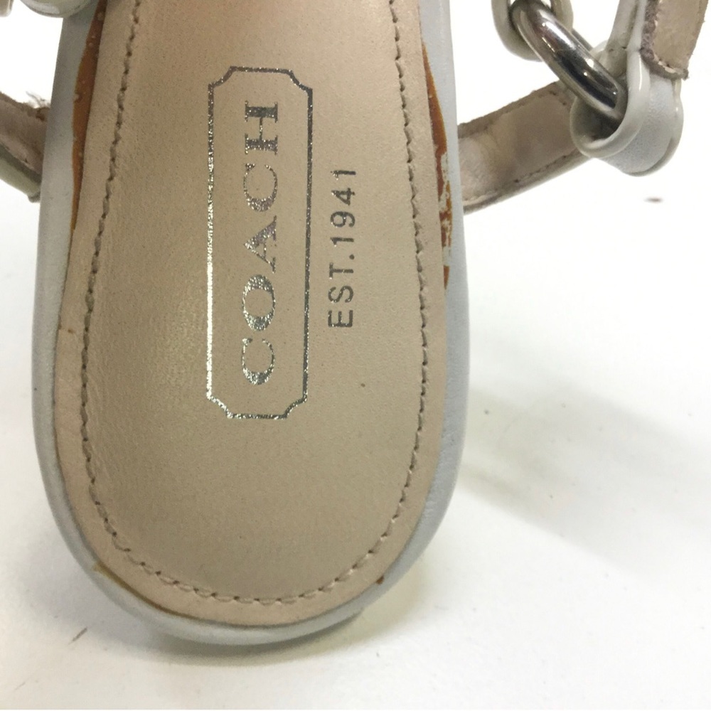 COACH Harper Sandals White Genuine Leather Silver Studded Details Wedge Sz. 8 - Picture 9 of 10